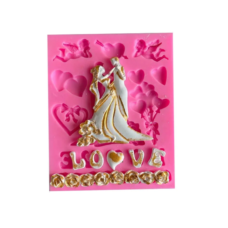 

Wedding mold bridegroom and bride love silicone sugar turning mold cake chocolate decorative plaster mold