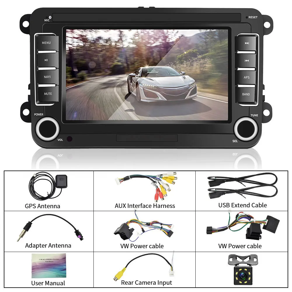 With 8 IR Camera Camecho 7 дюймов gps Android 8,1 MP5 мультимедийный плеер автомагнитолы аудио стерео Bluetooth Авто Радио для сиденья/Skoda/Passat/Golf/Polo - Цвет: With 8 IR Camera