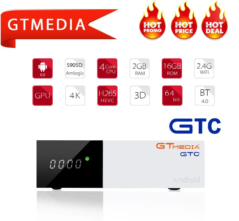 GTMEDIA 4K DVB-C DVB-T2 DVB-S2 ip ТВ декодер GTC android 6,0 ТВ коробка DVB T2 DVBT2 тюнер IP ТВ M3u netflix Французский 1 год Декодер каналов кабельного телевидения