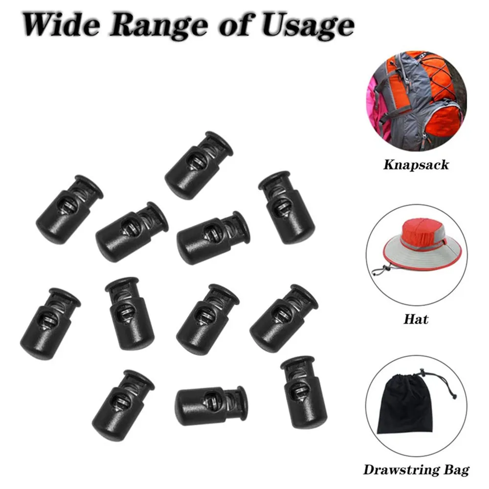 10 Pcs Plastic Spring Stop Toggle Cord Locks End Black 7NK86 | Stopper