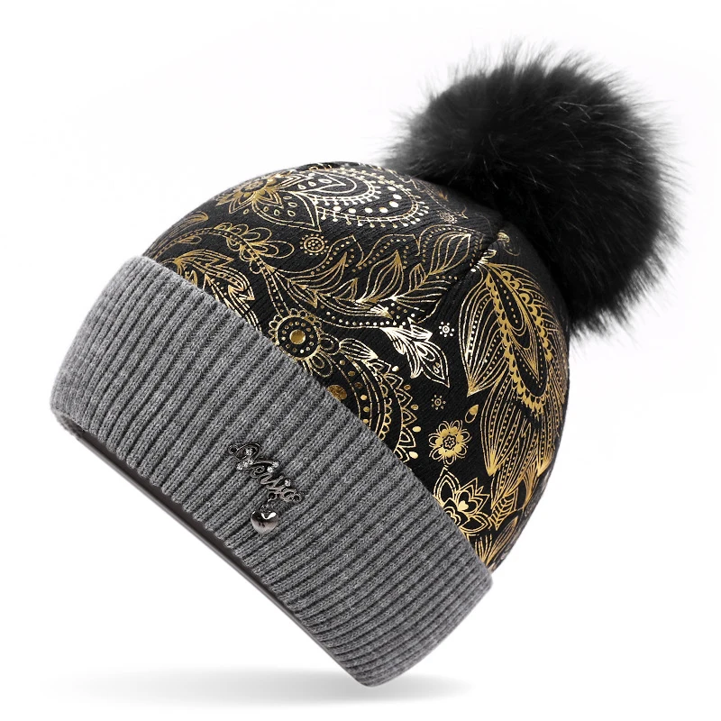 Cc beanie вязанные волосы мяч дамы милые моды innocent писсуары печатных толстые зимние