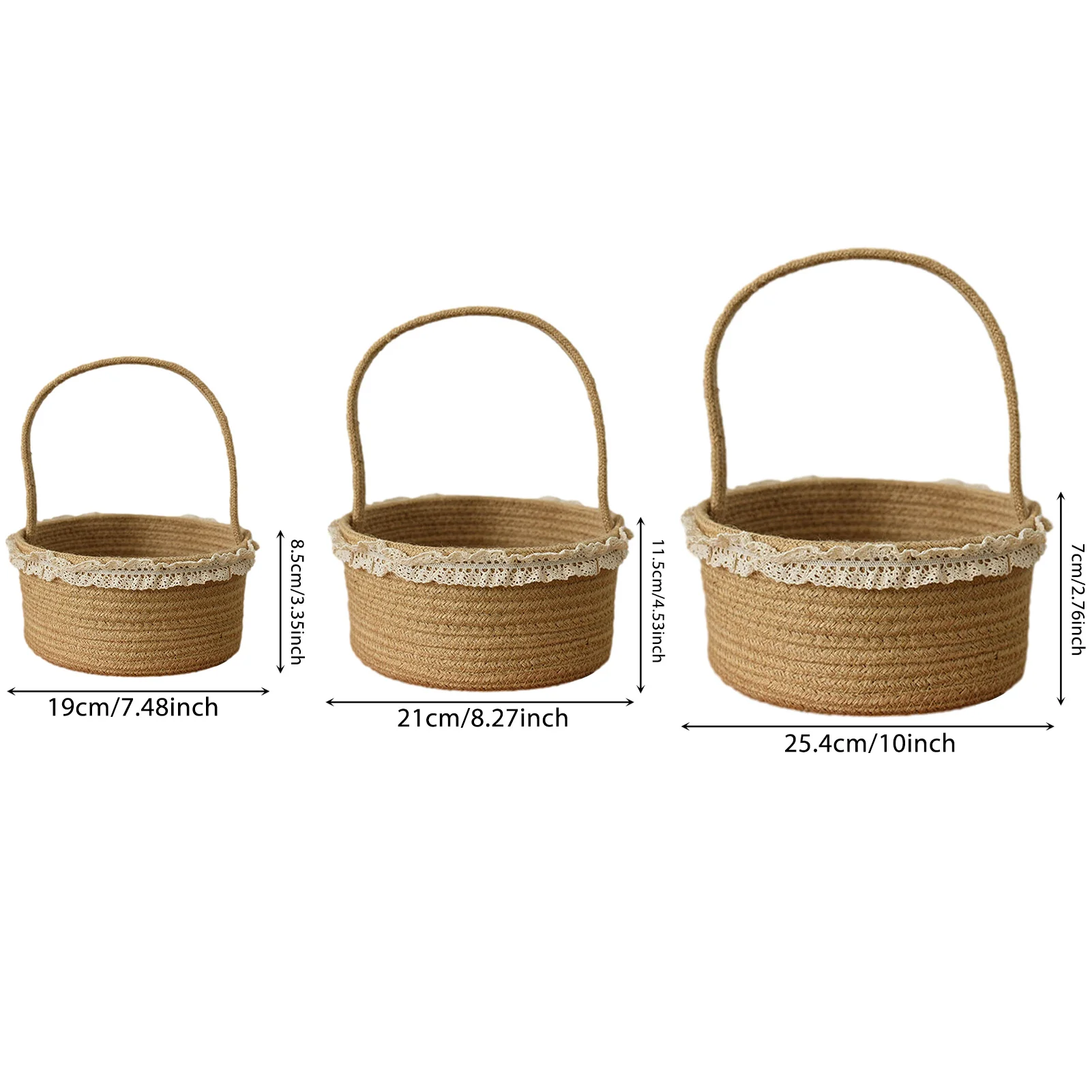 

3PCS Woven Storage Baskets Handmade Storage Organizer Bins Home Storage Basket Fruit Tea Snack Bread Picnic For Camping