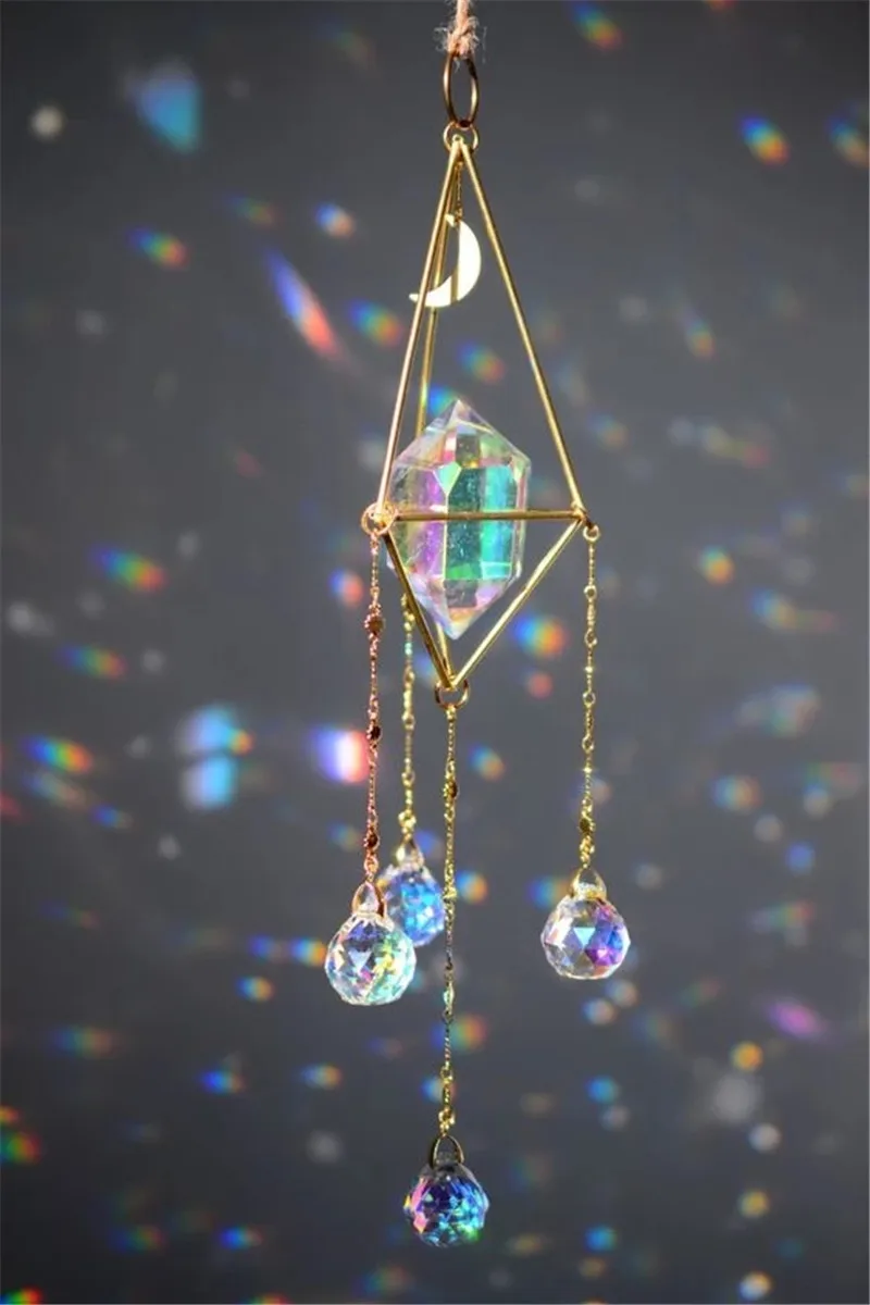 

Aura Rainbow Crystal Moon Sun Catcher Decor for Window Crystal Art Rainbow Catcher Hanging Prism Rainbow Maker Boho Suncatchers