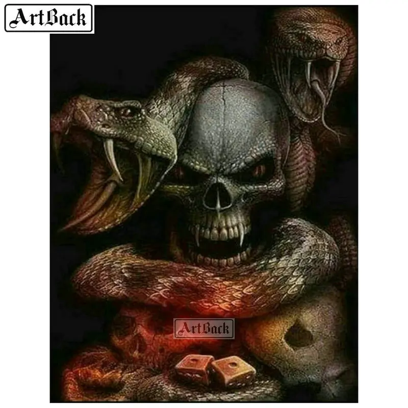 Алмазная живопись Череп змея картина сделай сам 5d полноразмерный узор смерти