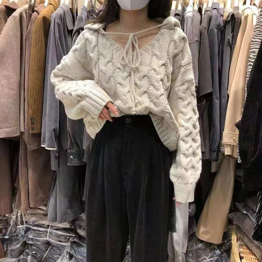 

Женский вязаный свитер с V-образным вырезом, в Корейском стиле