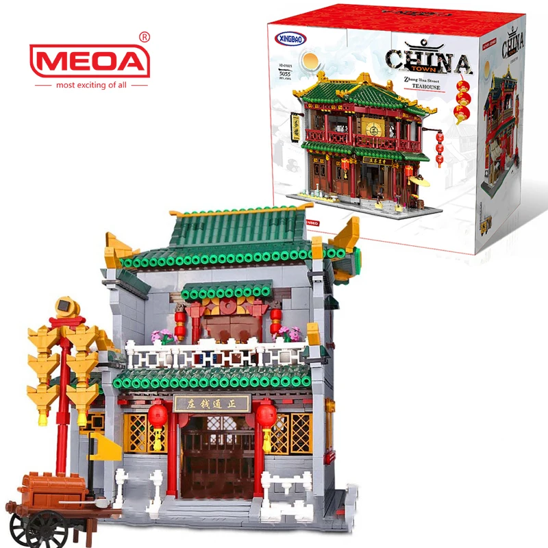 

XB01023 2955Pcs China Traditional Old Architecture Town Bank Creative Chinese Style Model Building Blocks Toy Educational Gift