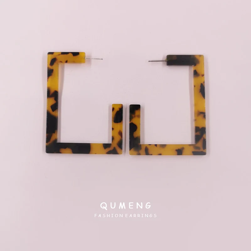 

Серьги-кольца женские, квадратные, из акрила, ацетата, массивные, Леопардовый принт, индейские украшения, 2021