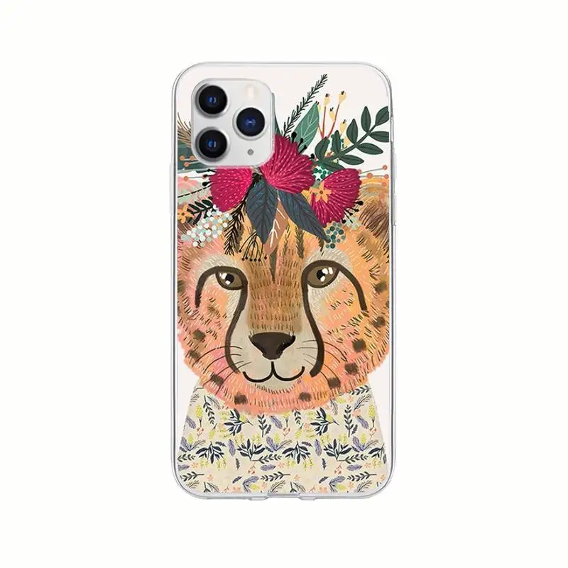 

Animal Head With Flowers Transparent Mobile Phone Cover Case For Samsung Galaxy A21S A71 S8 S9 S10 Plus Lite S20 Note 20 Ultra