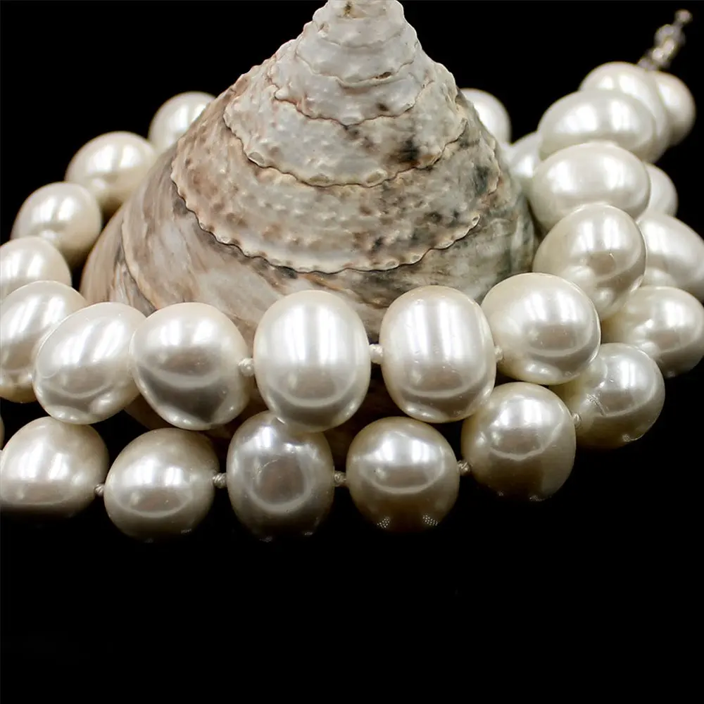 

Free Shipping 15x12mm White South Sea Shell Pearl Egg Shape Beads Knot GP Clasp Wedding Jewelry Necklace 18