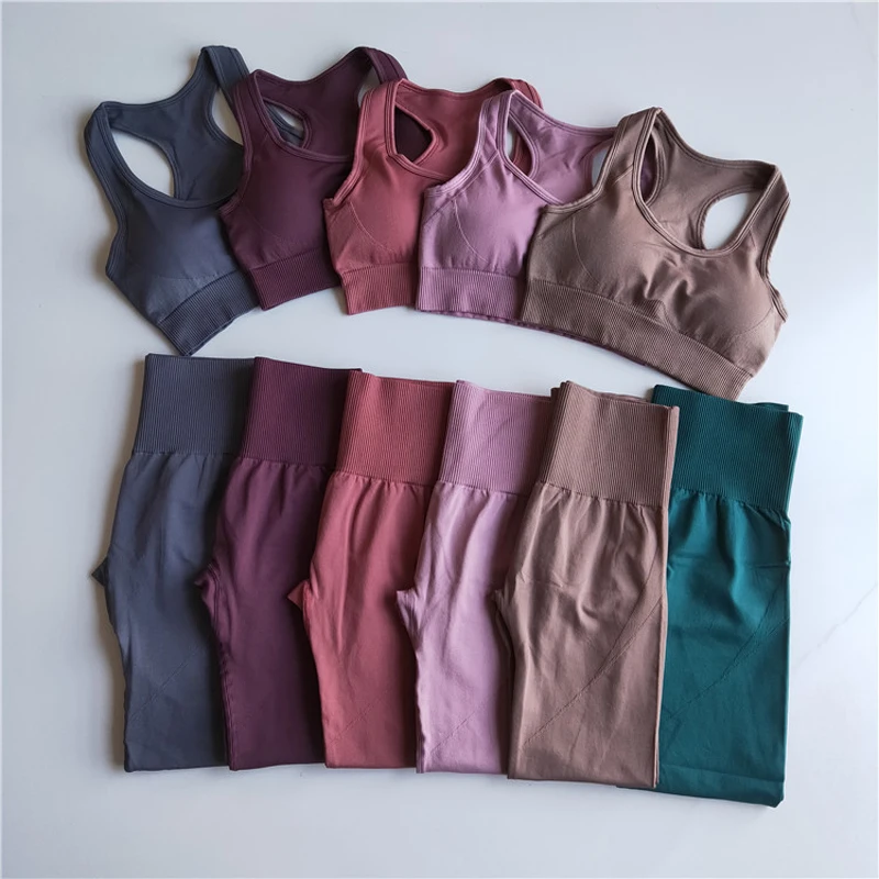 

Seamless Yoga Set Women Fitness Clothing Sportswear Woman Gym Leggings Padded Push-up Strappy Sports Bra Set Sports Suits