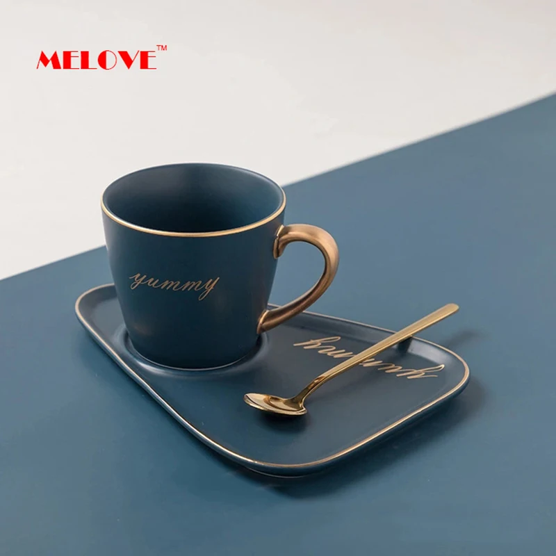 Набор керамических кофейных чашек в европейском стиле блюдце ложка 260 мл