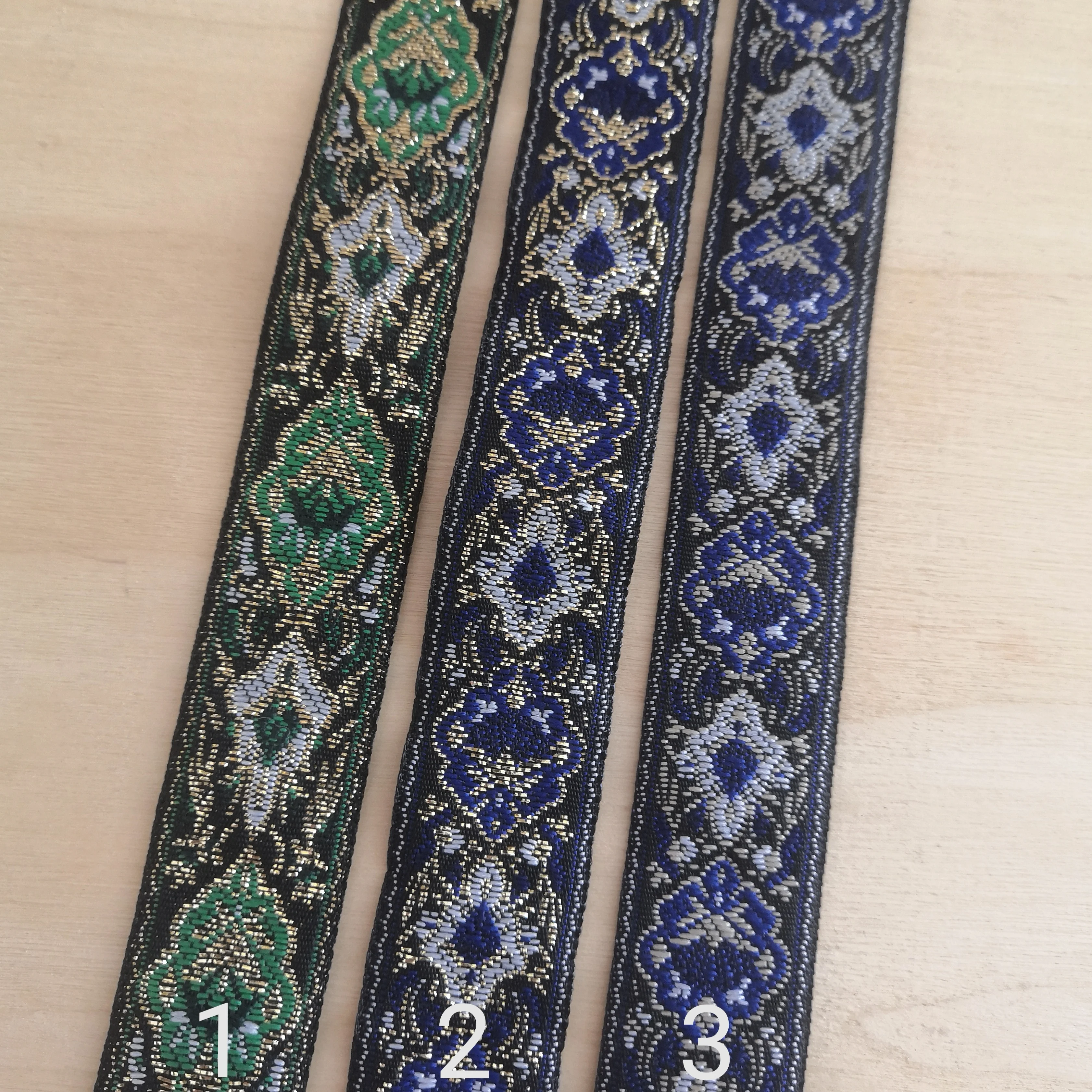Красивая зеленая и синяя лента из жаккардовой ткани с цветочным узором 2 см 20 мм 7/8