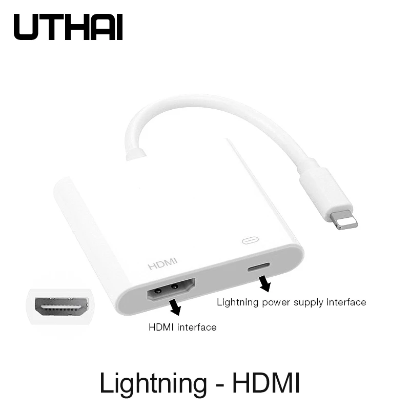 C16-Lightning-HDMI UTHAI C43 для Lightning type C to 1080P HDMI адаптер цифровой av-кабель для iphone XR X 8 7 11 ipad Air to 4K конвертер Android - Цвет: C16-Lightning-HDMI