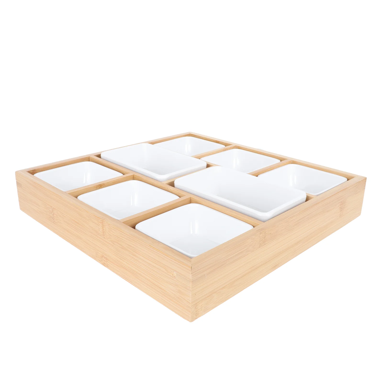 

1 Set Bamboo Tray Division Plate Vegetable Tray, 8 Division Plate Kitchen Food Bowls