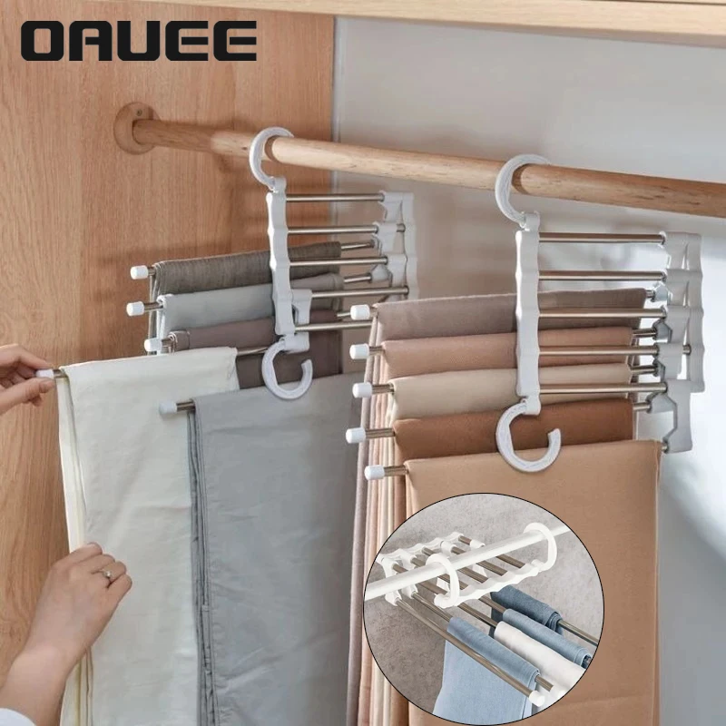 

Multi-functional 5 in 1 Trouser Storage Rack Adjustable Pants Tie Storage Shelf Closet Organizer Stainless Steel Clothes Hanger