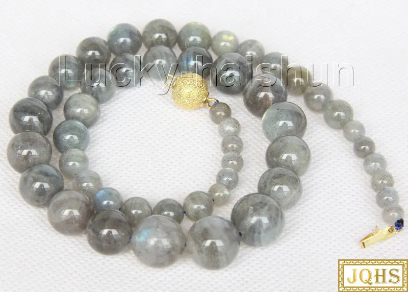 

Genuine Graduated 18" 6-14mm 100% natural round labradorite beads Strand necklace j9758