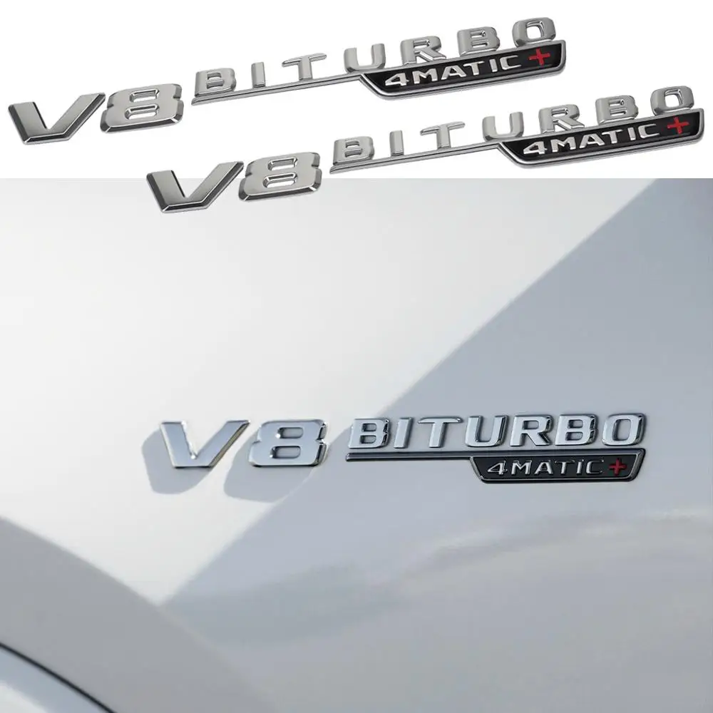 

2pcs V8 BITURBO Logo Car Side Fender Sticker For Mercedes Benz AMG GT SLC CL GLS GL E Class W213 Letters Badge Accessories