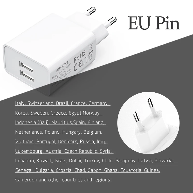 Адаптер для путешествий с вилкой европейского стандарта двойной usb интерфейс