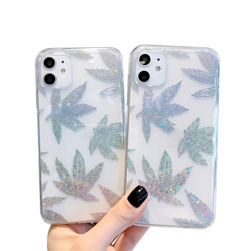 

Glitter Clear Phone Case for Iphone 12 Pro Max Cover Iphone 11 Colorful Leaves Xr 7 6 8 Plus Tpu Xs Max Mini Case