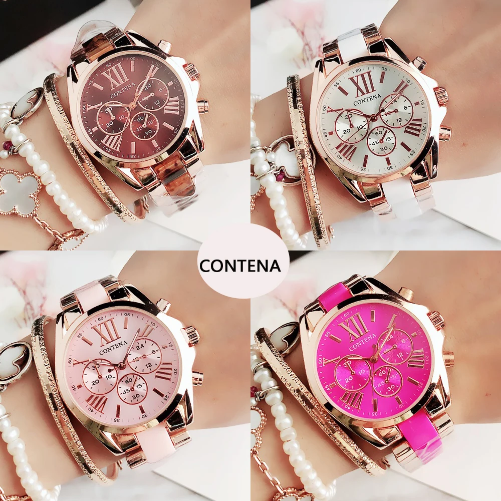 CONTENA женские часы имитация бело-черные керамические Известный бренд класса люкс