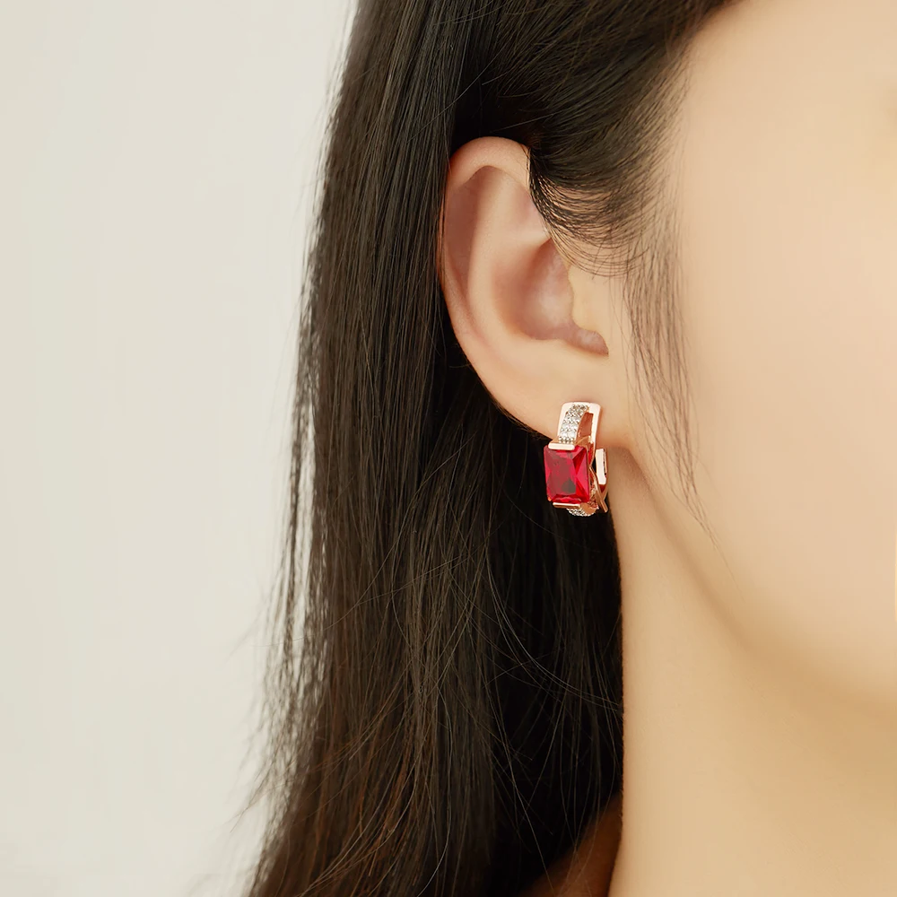 

INALIS Rose Golden Earrings For Women Square Female Stud Earring Two Color Cubic Zirconia Anniversary Day Gift Jewelry On Sale