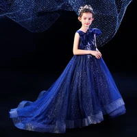 flower girl dresses royal blue ball gown kids first communion pageant party wedding princess train dress for junior bridesmaid