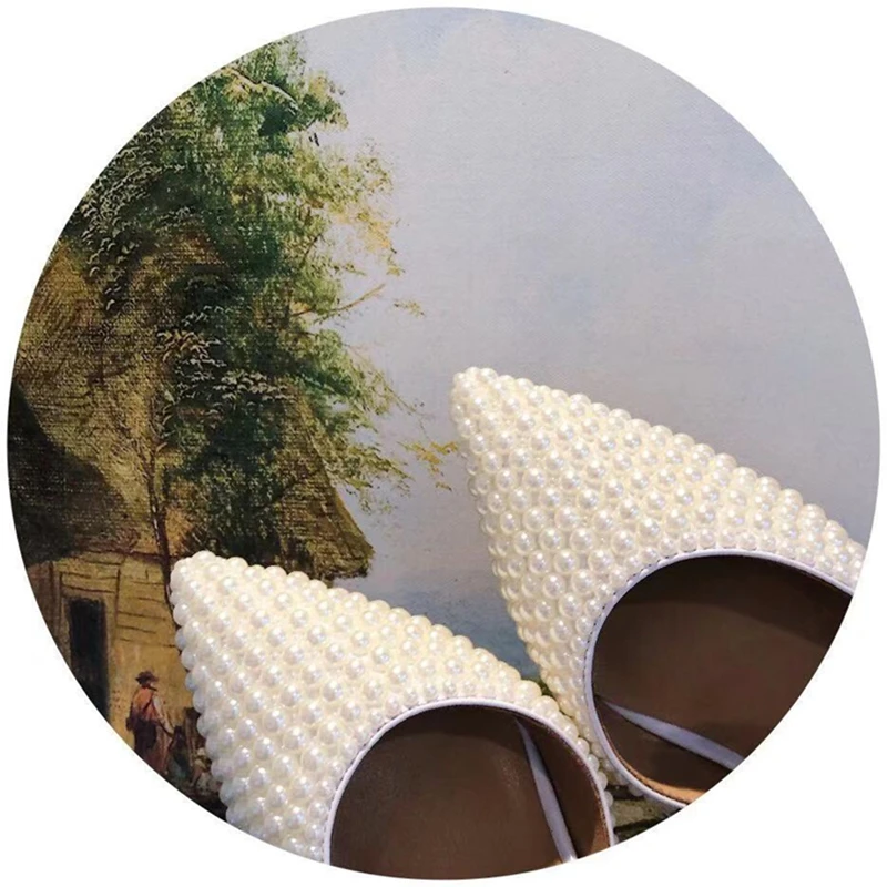 

Women High Heels Sexy Pumps Crystal Buckle Pearl Pointed Toe Ladies Wedding Slippers Party Single Shoes Desginer Luxury Brand