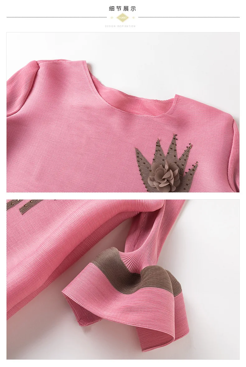 

Plus Size Dress Summer Women Elastic Miyake Pleated Fashion Patchwork Round Neck Flare Sleeves Loose Dresses Above The Knees