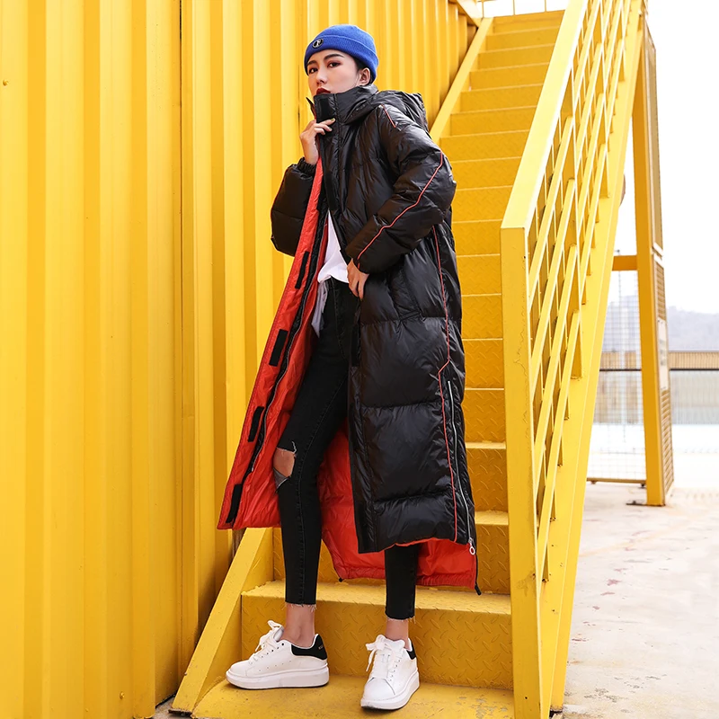 Зимняя куртка женская стеганая длинная 2019 яркая хлопковая Парка плюс размер