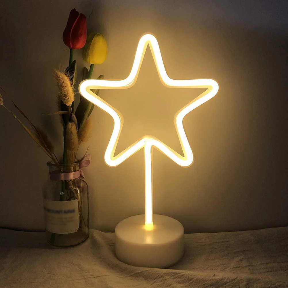

Desktop Neon Light Five-Pointed Star Night Lamp Festival Party Atmosphere Home Holiday Decor With Base Christmas Wedding Gift