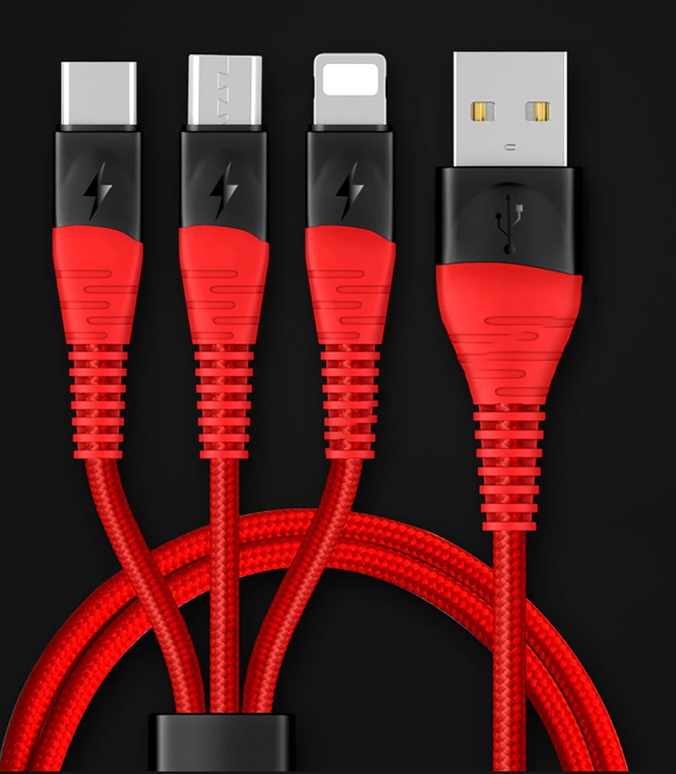 ACCEZZ 3 в 1 USB зарядное устройство кабель для передачи данных 3A Быстрая зарядка для iPhone 7 8 6 X XS XR samsung Xiaomi huawei прочный кабель для мобильного телефона