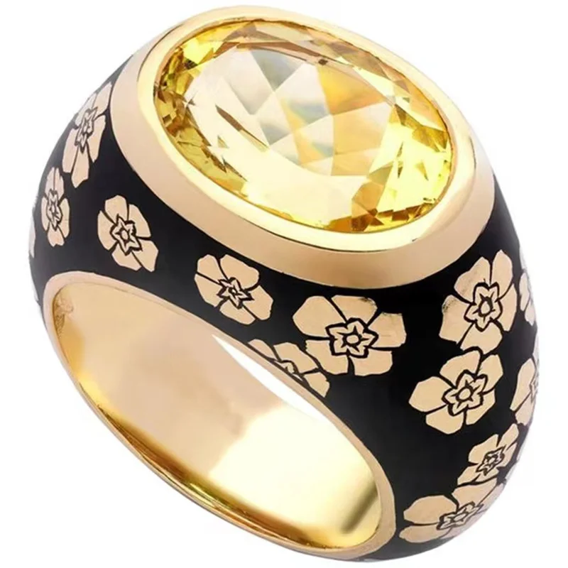 

Simple whole circle sunflower oil drop golden gem women's ring