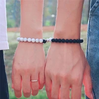 2021 newly designed black frosted white turquoise couple bracelet magnet attraction bead set
