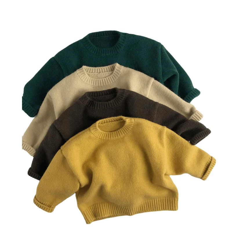 

2021 Fashion Kids Sweaters Spring Winter Baby Boys Girls Warm Pullover Tops Thicken Knitted Bottoming High Quality