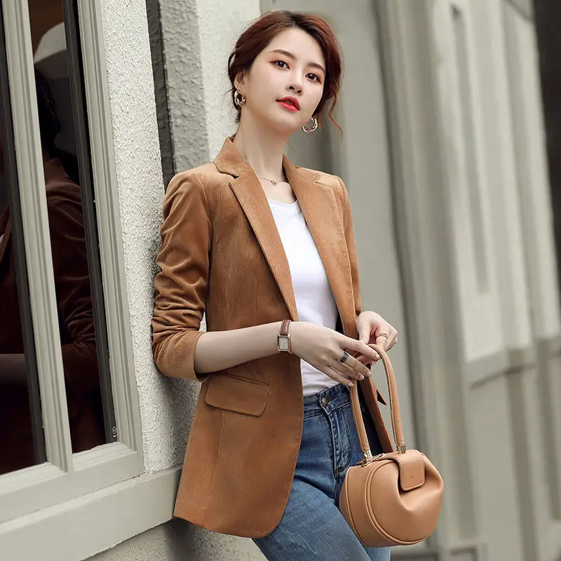 

New Women 's Good Quality Corduroy Fabric Suit Ladies Work Office Ladies Long Sleeve Blazer