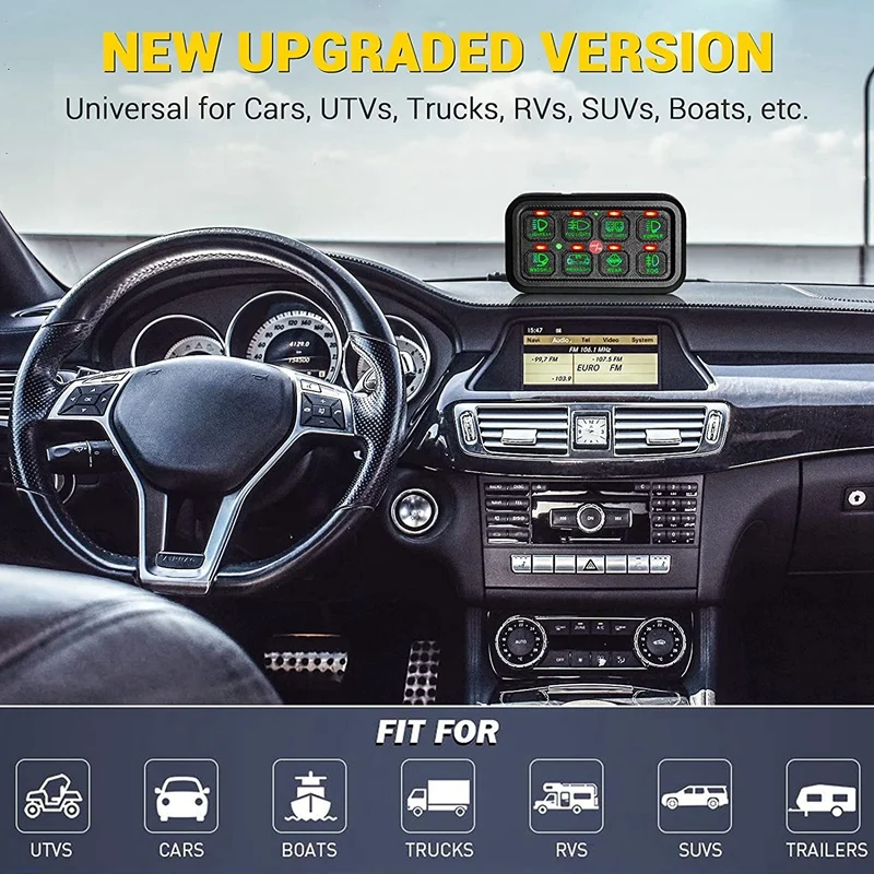 

8 Gang Switch Panel Electronic Relay System Light Bar Switch Panel for Truck Car Offroad UTV Caravan Waterproof Green