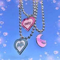 harajuku colorful heart moon shape keychain pendant necklaces for women girls fashion letter necklace gifts jewelry ornaments