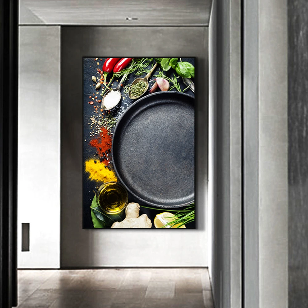 

Pan oil and salt Condiments Canvas Painting Kitchen Wall Art Modern Fashion Picture Posters And Prints Wall Pictures For Kitchen