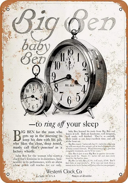 

Western Clock Alarm Clocks Tin Sign art wall decoration,vintage aluminum retro metal sign