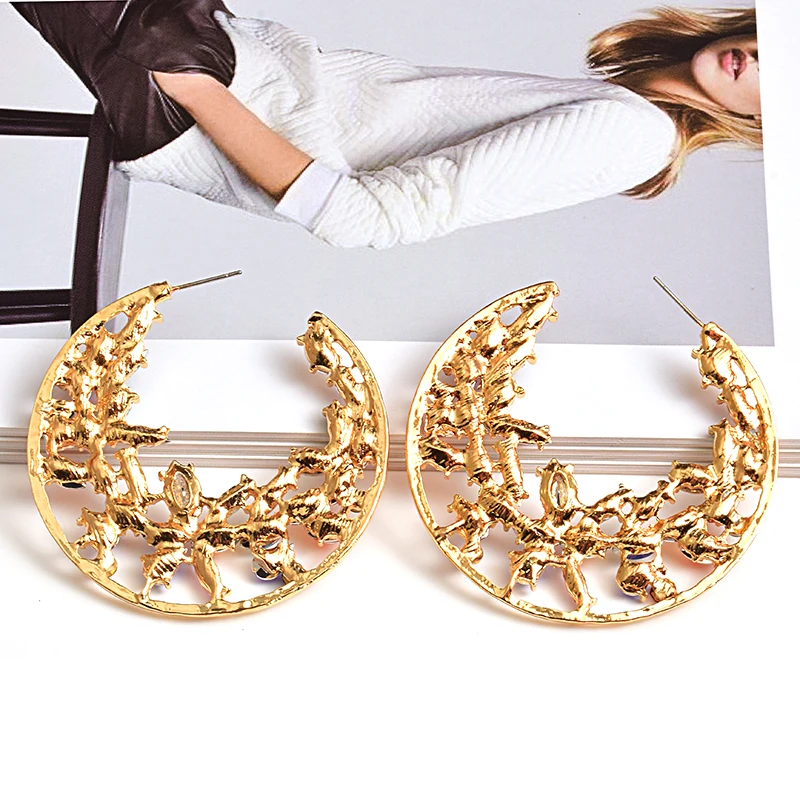 Винтажные круглые висячие серьги с цветными кристаллами металлические