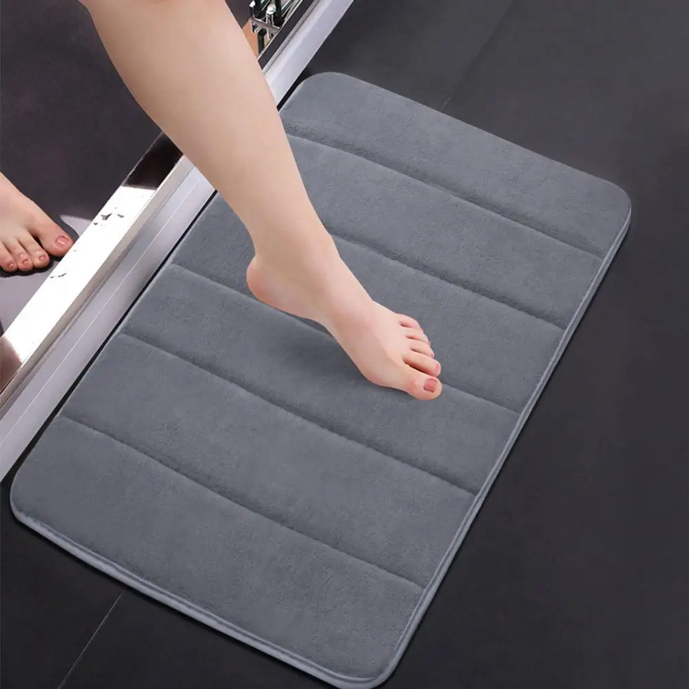 Zeroomade Solid Gray Non-slip Bathroom Mats Soft Coral Velvet Bath Mats Home Floor Toilet Absorbent Carpets Memory Foam Bath Rug