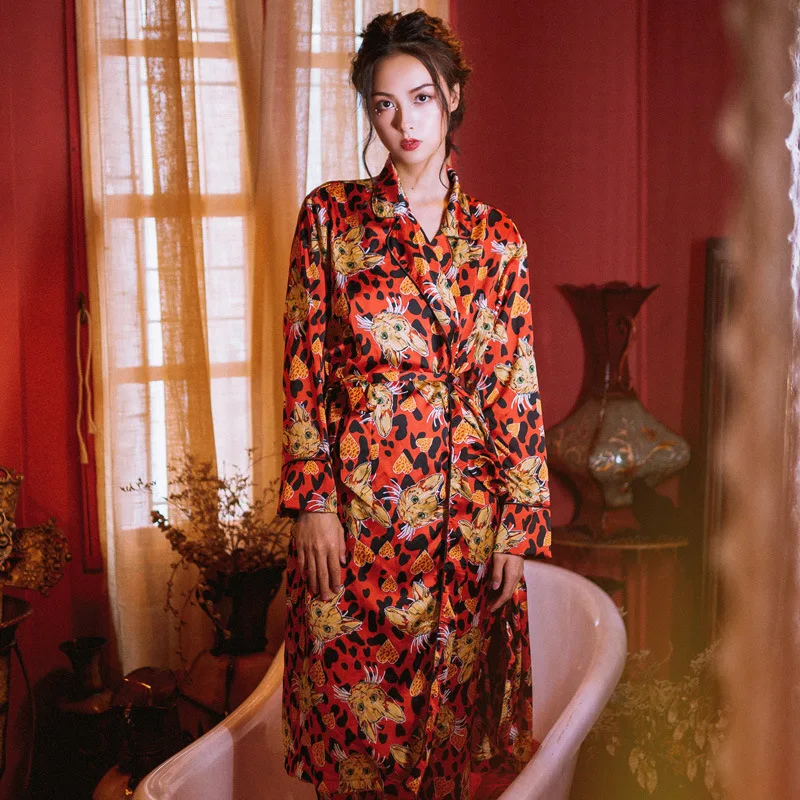 В стиле ретро с принтом кота пижамы женские комплекты 2 предмета халаты + штаны