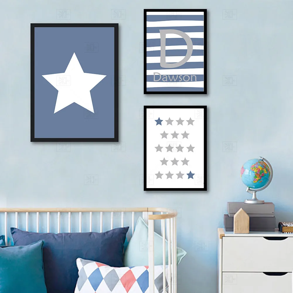 Печатные плакаты звезда настенное искусство холст живопись личное имя синий