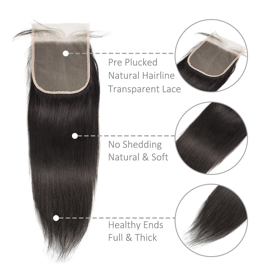 Бразильские человеческие волосы на шнуровке прямые 4x4 прозрачные кружевные с