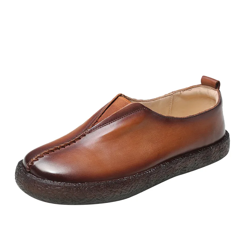 

Spring 2021 New Retro British top leather cattle tendon soft sole soft surface comfortable flat sole single shoes women's large