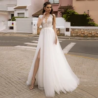 eightree sexy wedding dresses deep v neck appliques bride dress 2021 a line tulle high split wedding gowns sweep train plus size