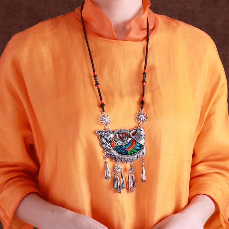 LosoDo Юньнань в Национальном Стиле Ретро Вышивка ожерелье кулон Miao серебряные