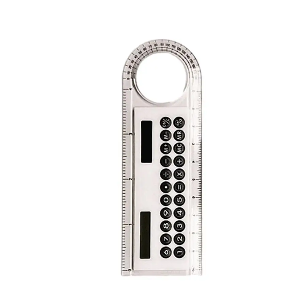 

Mini Ultra-thin Straight Ruler With Solar Calculator Magnifier Calculator Supplies Multifunction 10cm School Office Q5J4