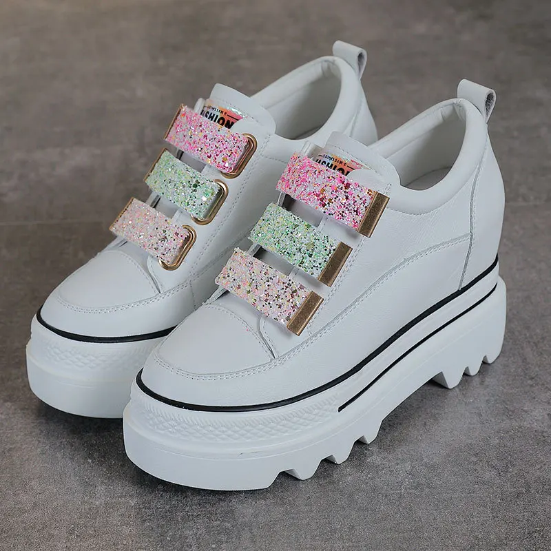 

Inner increase women's shoes 2021casual leather color sequins net red and white shoes women's platform platform shallow shoes