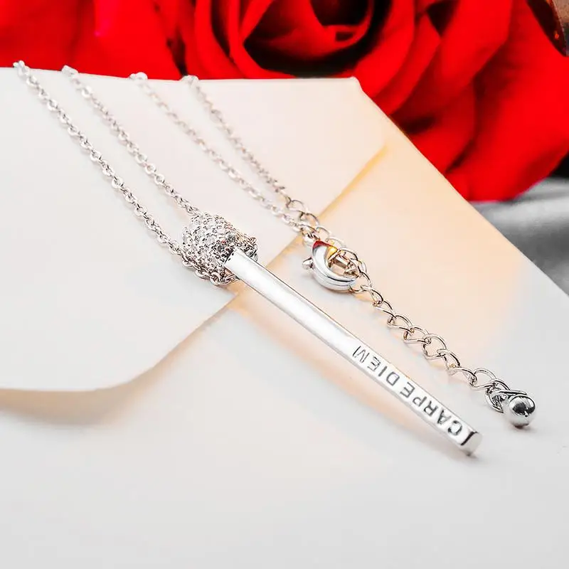 Fashion Women Jewelry Three-dimensional Matchstick Pendants Necklace for Long Chain Zircon Silver Stick Pendant Necklaces | Украшения и